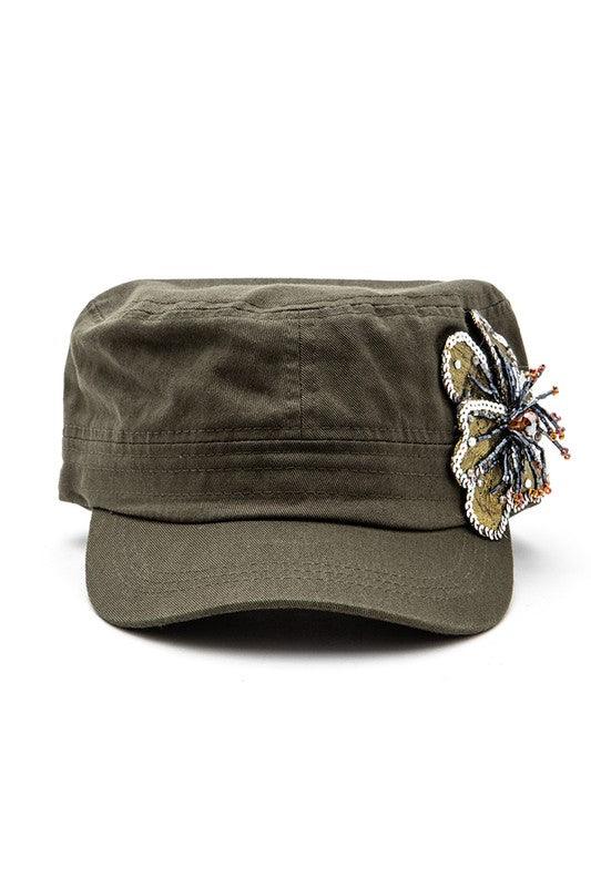 Sequins Beaded Cadet Hat 3D Flower - Leo’s Look Your Best