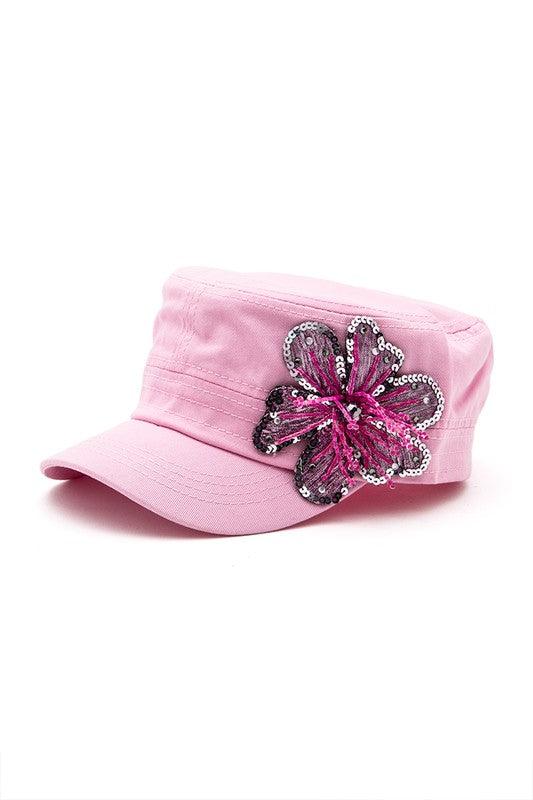 Sequins Beaded Cadet Hat 3D Flower - Leo’s Look Your Best