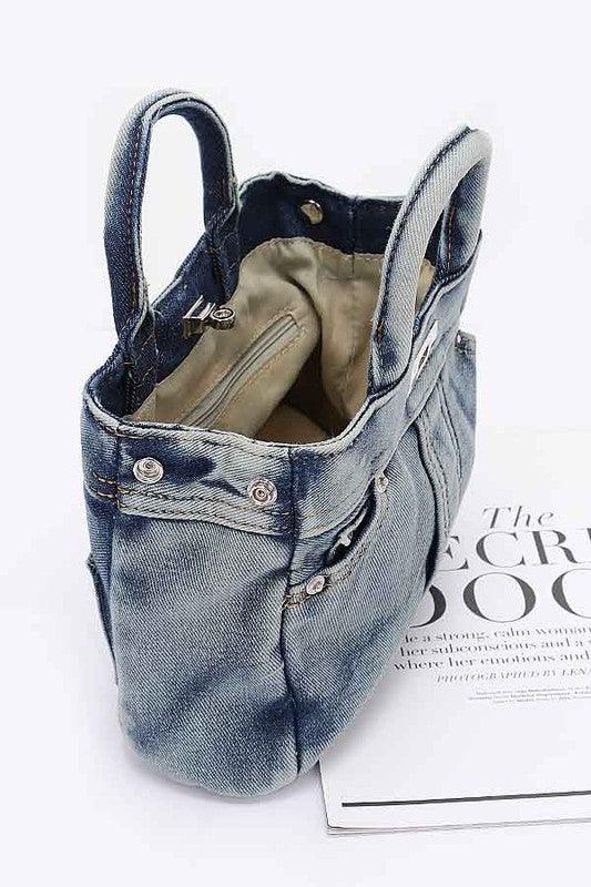 Washed Denim Top Handle Convertible Bag - Leo’s Look Your Best