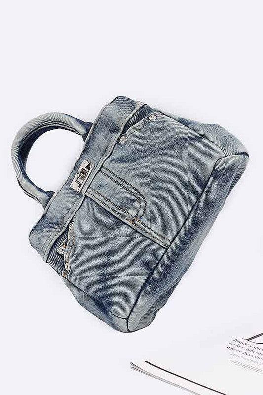 Washed Denim Top Handle Convertible Bag - Leo’s Look Your Best