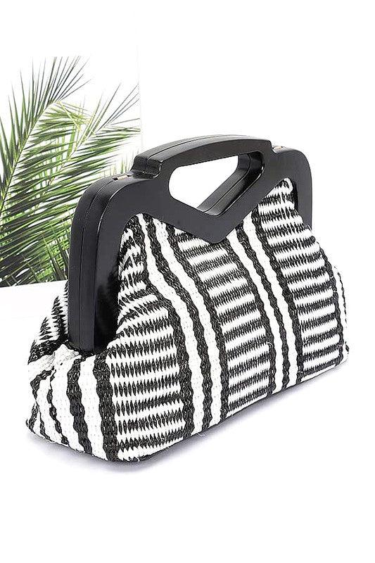 Wooden Frame Faux Straw Top Handle Clutch - Leo’s Look Your Best