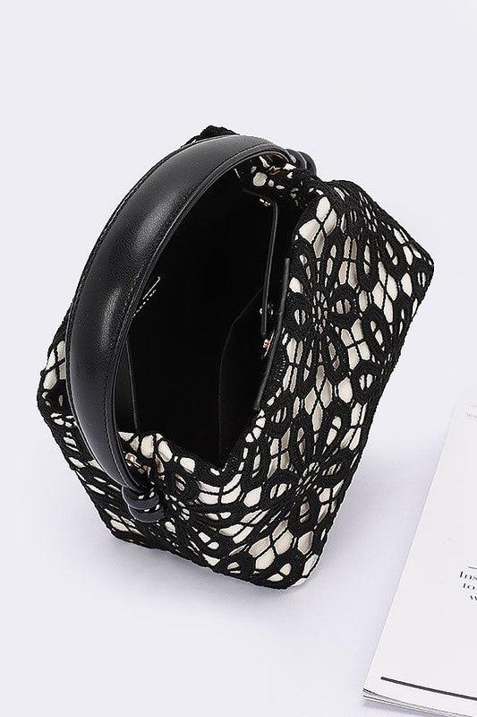 Lace Flower 2 Tone Top Handle Convertible Clutch - Leo’s Look Your Best