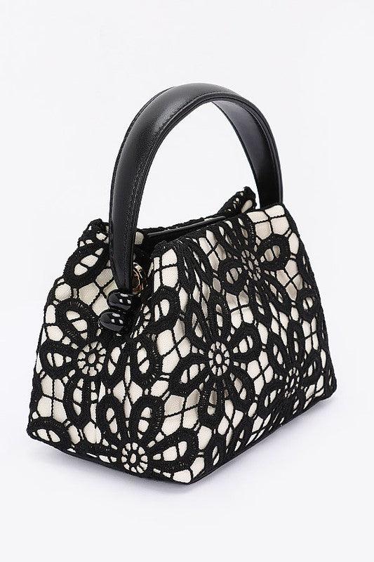 Lace Flower 2 Tone Top Handle Convertible Clutch - Leo’s Look Your Best