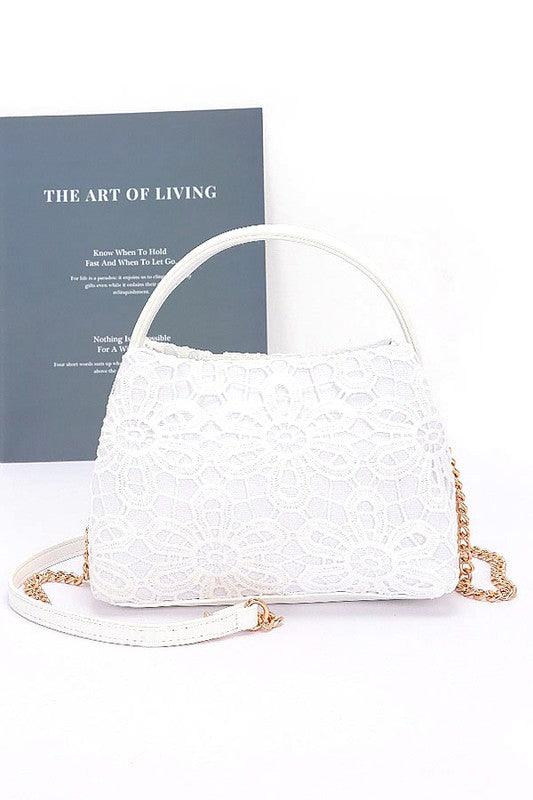 Lace Flower 2 Tone Top Handle Convertible Clutch - Leo’s Look Your Best