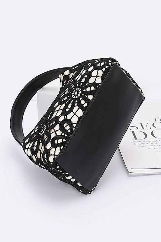 Lace Flower 2 Tone Top Handle Convertible Clutch - Leo’s Look Your Best