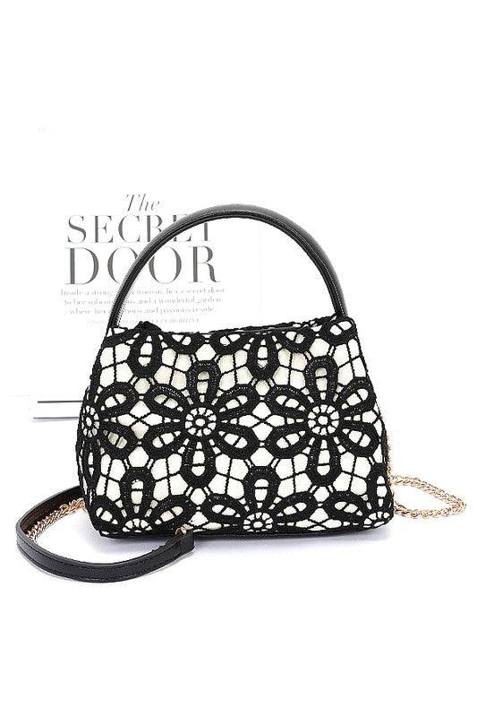 Lace Flower 2 Tone Top Handle Convertible Clutch - Leo’s Look Your Best