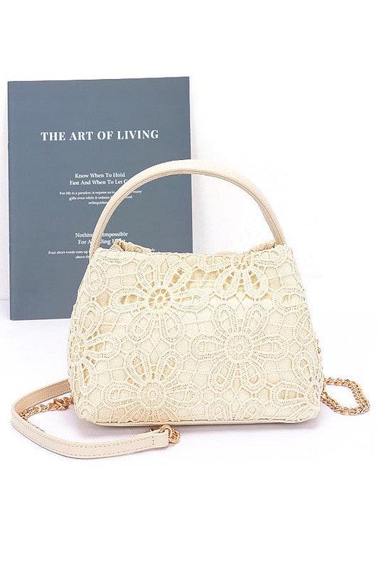 Lace Flower 2 Tone Top Handle Convertible Clutch - Leo’s Look Your Best