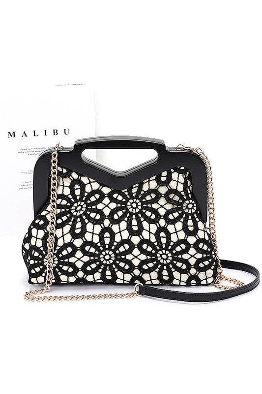 Wooden Frame Crochet Flower Top Handle Clutch - Leo’s Look Your Best 