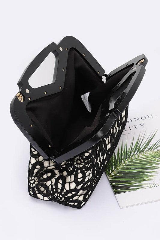 Wooden Frame Crochet Flower Top Handle Clutch - Leo’s Look Your Best
