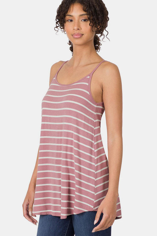 Zenana Striped Curved Hem Cami - Leo’s Look Your Best