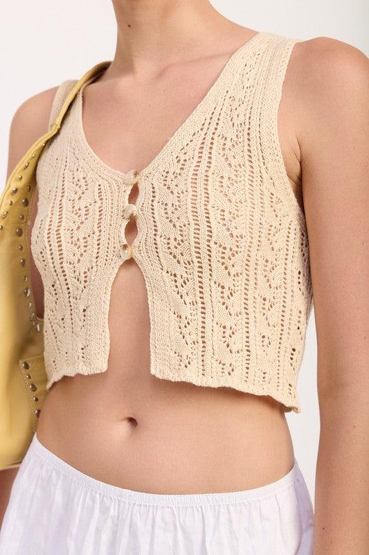 Crochet Button Front Vest Top - Leo’s Look Your Best