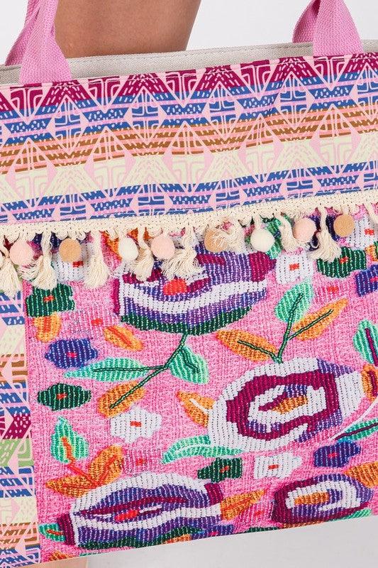 Cotton Tassel Pixel Printed Tote - Leo’s Look Your Best