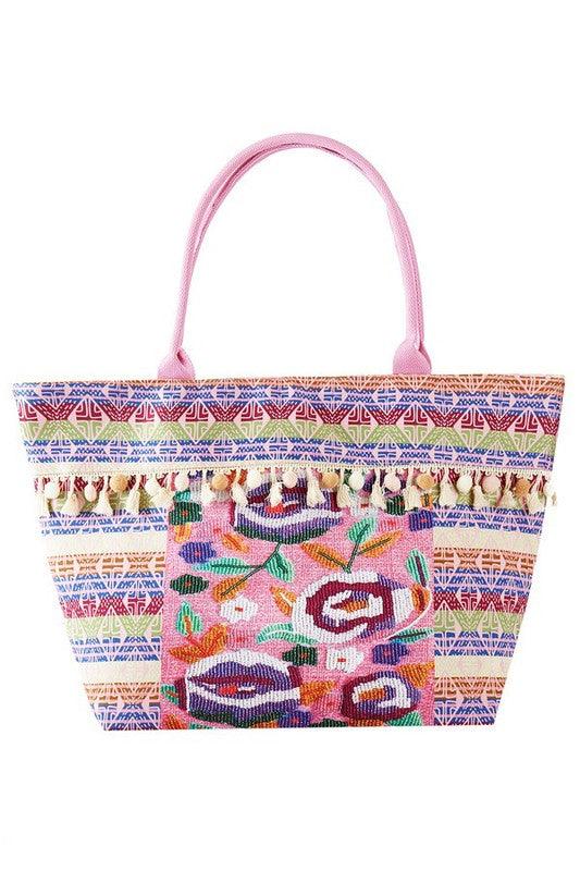 Cotton Tassel Pixel Printed Tote - Leo’s Look Your Best