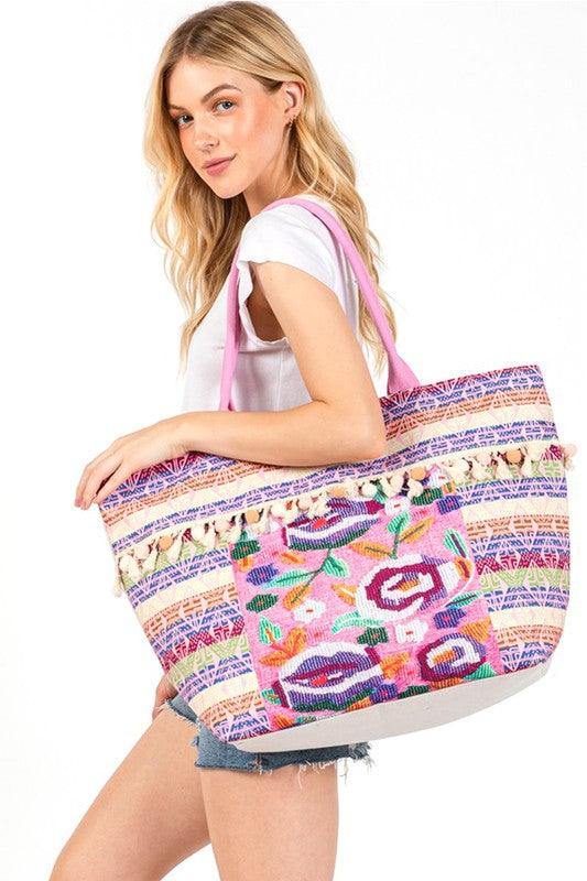Cotton Tassel Pixel Printed Tote - Leo’s Look Your Best