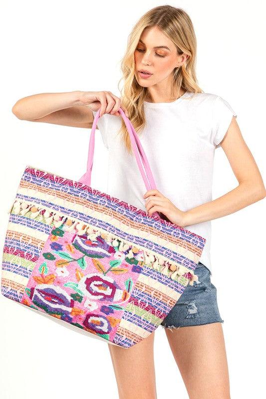 Cotton Tassel Pixel Printed Tote - Leo’s Look Your Best