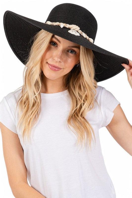 Sea Shell Rope Band Floppy Sun Hat - Leo’s Look Your Best
