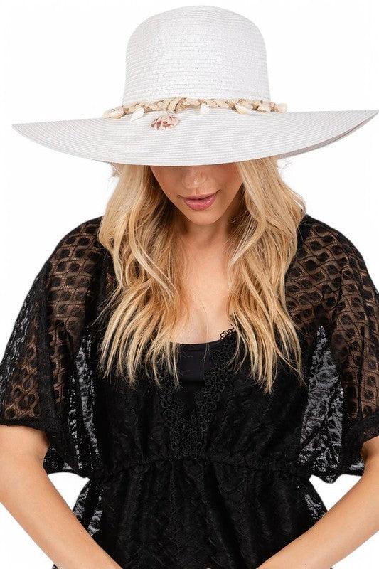 Sea Shell Rope Band Floppy Sun Hat - Leo’s Look Your Best 