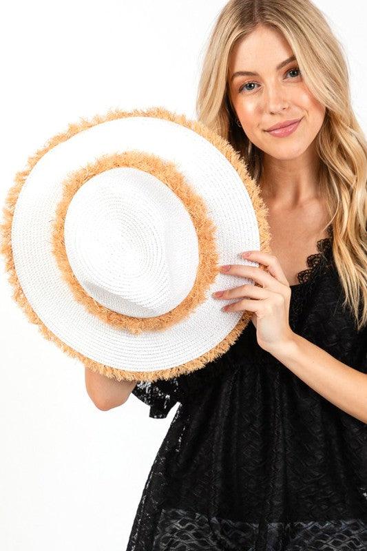 Frayed Band 2 Tone Straw Sun Hat - Leo’s Look Your Best 