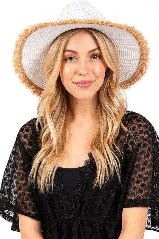 Frayed Band 2 Tone Straw Sun Hat - Leo’s Look Your Best 
