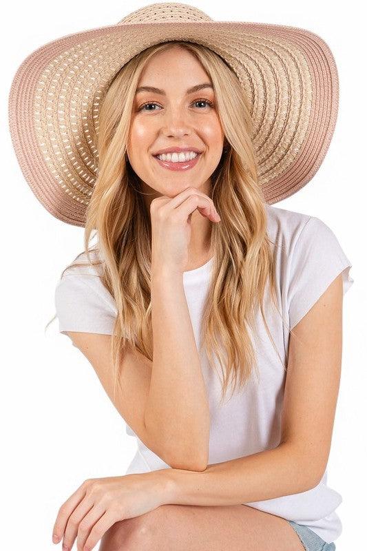 Two Tone Wide Brim Floppy Sun Hat - Leo’s Look Your Best 