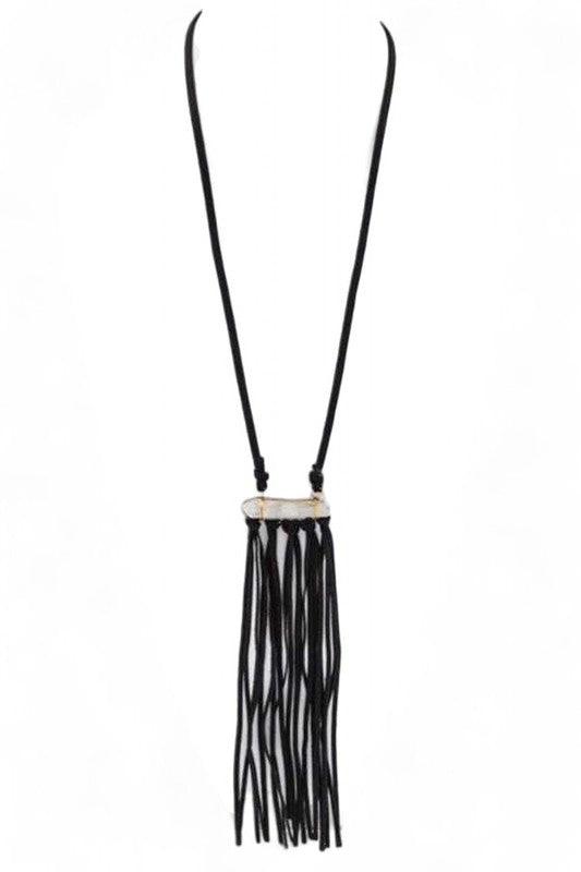Quartz & Fringe Leather Necklace- - Leo’s Look Your Best
