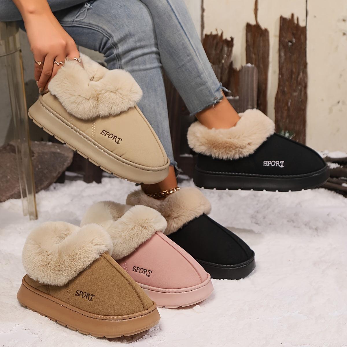 Cozy Plush Soft Slippers Shoes For Women Non-Slip Platform Shoes With Faux Fur Lining Mute Sole And Comfortable Fit For Indoor Wear - Leo’s Look Your Best 