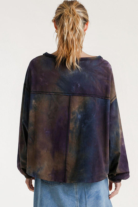 Umgee Full Size Tie Dye Round Neck Long Balloon Sleeve Top Plus Size - Leo’s Look Your Best
