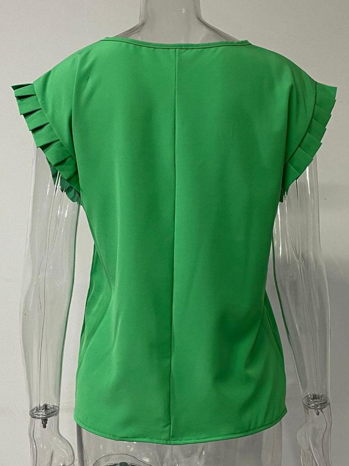 Ruffled Round Neck Cap Sleeve Blouse - Leo’s Look Your Best