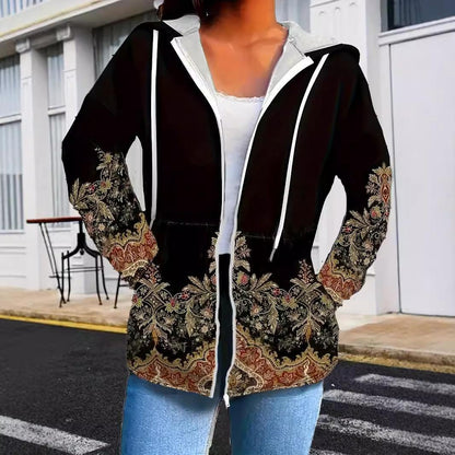 Ethnic Print Hooded Plus Size Women's Coat - Leo’s Look Your Best 