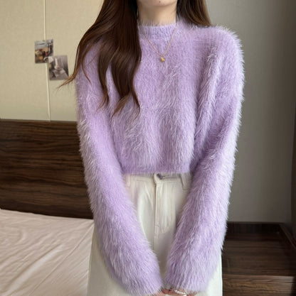 Loose Mink-like Wool Knitted Top For Women