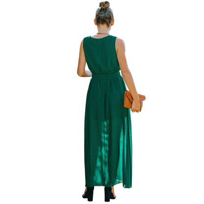 European And American V Neck Dress Women's Long Skirt - Leo’s Look Your Best 