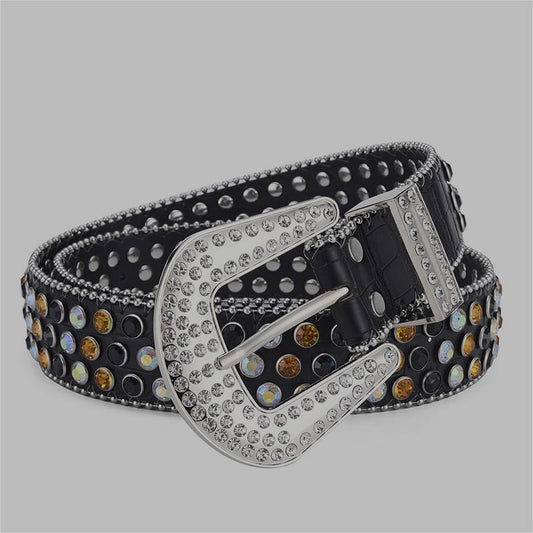 Men Women Alloy Belt Punk Rock Rivet Rhinestone - Leo’s Look Your Best 