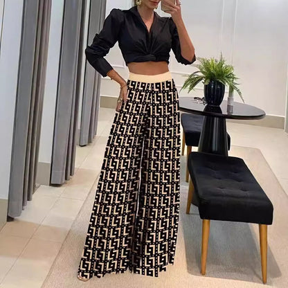 Autumn Printed Wide-leg Pants