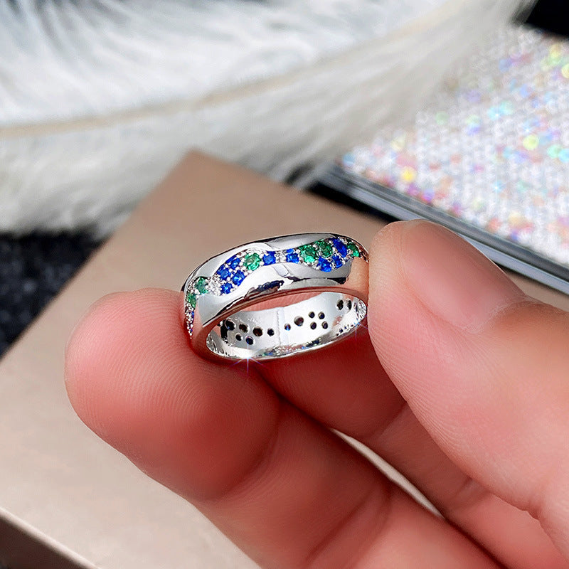 Blue-green Zircon Couple Ring