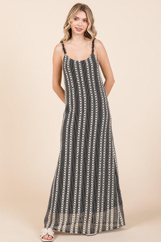 GeeGee Plus Size Striped Scoop Neck Beaded Strap Maxi Cami Dress - Leo’s Look Your Best