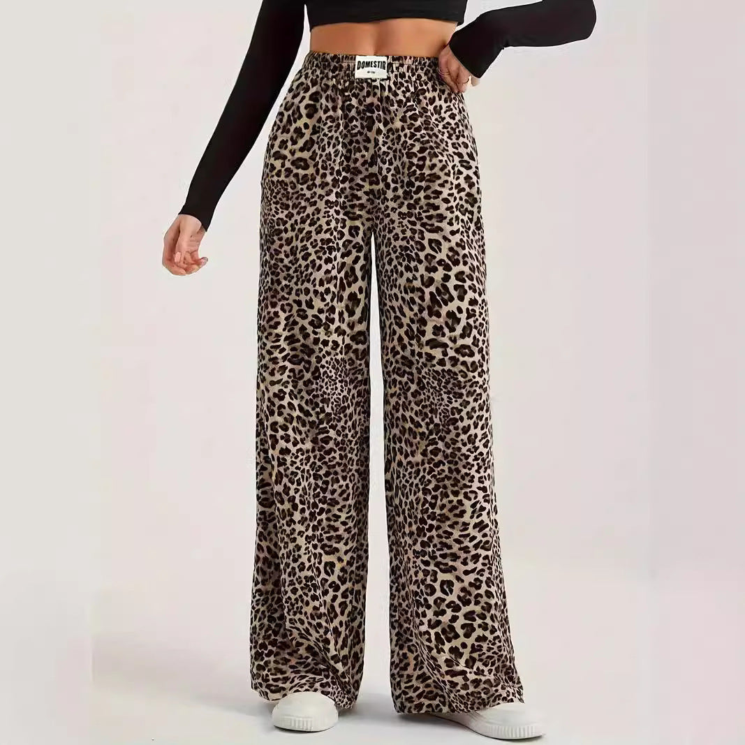 Leopard Print Straight Casual Printed High Waist Trousers Wansheng Loose Wide