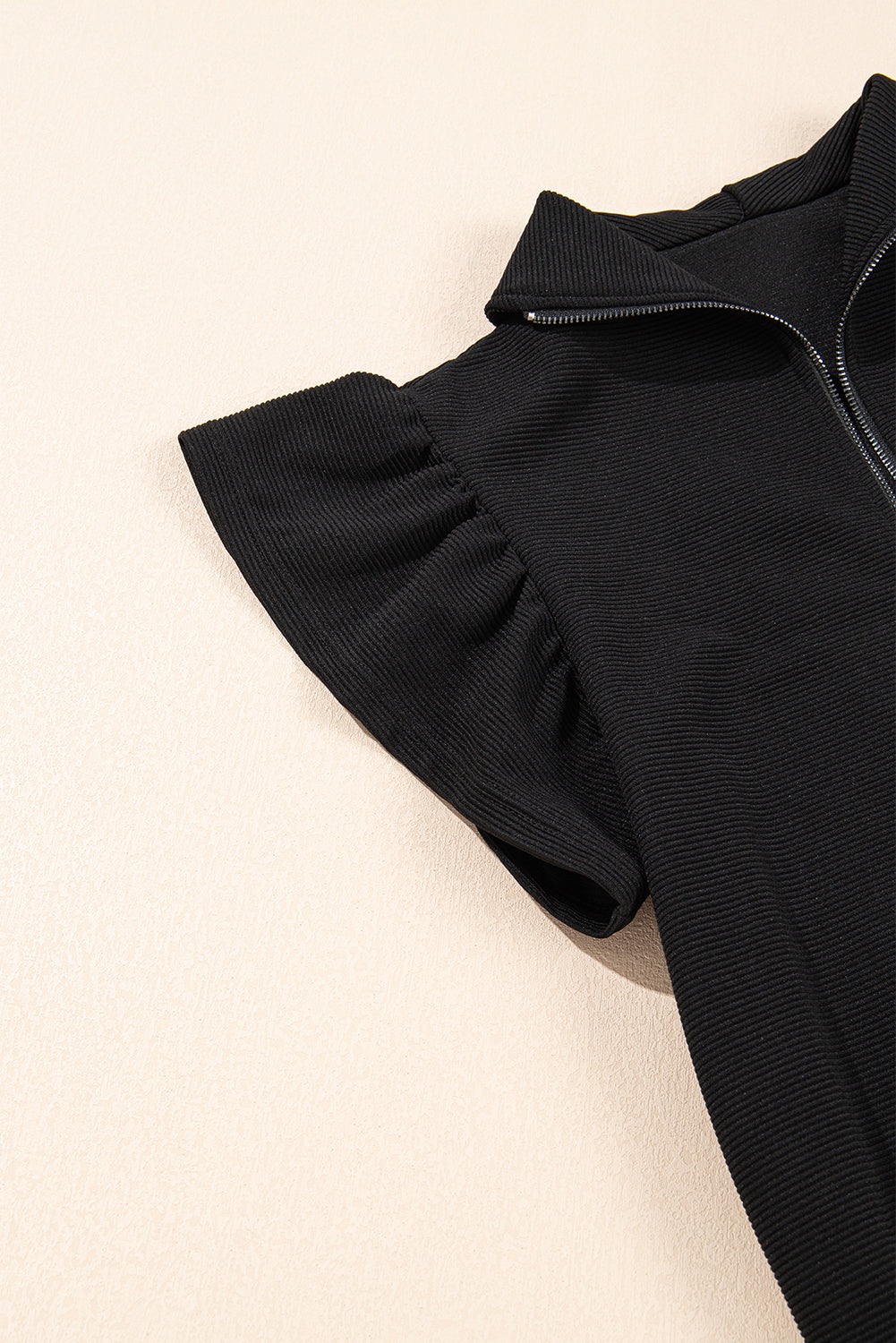 Apricot Textured Ruffle Sleeve Zipped Top and Wide Leg Pants Set