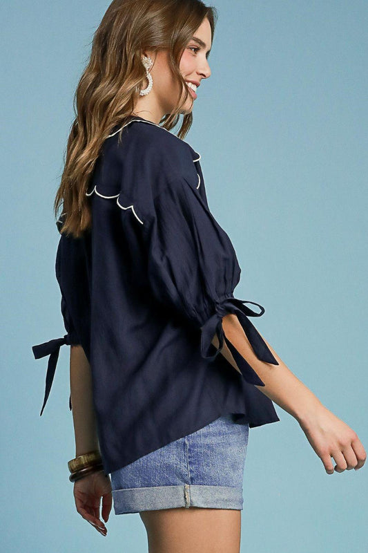 Umgee Full Size Embroidered Detail Button Down Shirt Plus Size - Leo’s Look Your Best