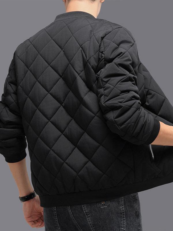 Fashion Rhombic-sewing Design Cotton Coat Winter Warm Thickened Baseball Jacket Casual Solid Color Outwear Clothing For Men - Leo’s Look Your Best 