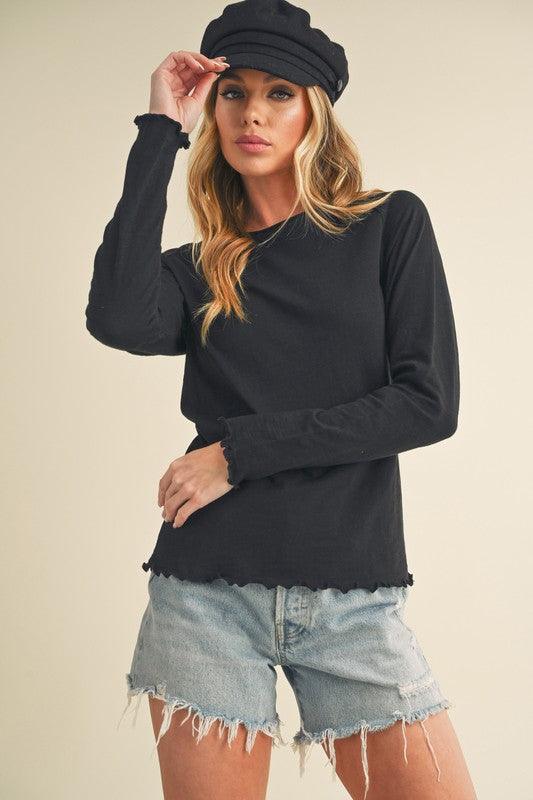 Aemi + Co Lettuce Hemline Round Neck Raglan Sleeve T-Shirt - Leo’s Look Your Best