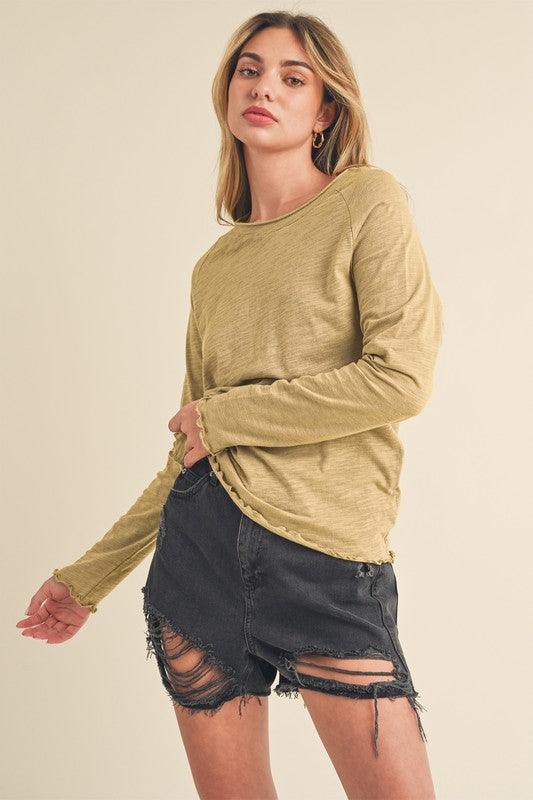 Aemi + Co Lettuce Hemline Round Neck Raglan Sleeve T-Shirt - Leo’s Look Your Best