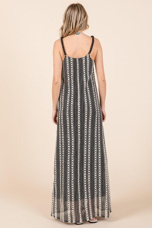 GeeGee Plus Size Striped Scoop Neck Beaded Strap Maxi Cami Dress - Leo’s Look Your Best