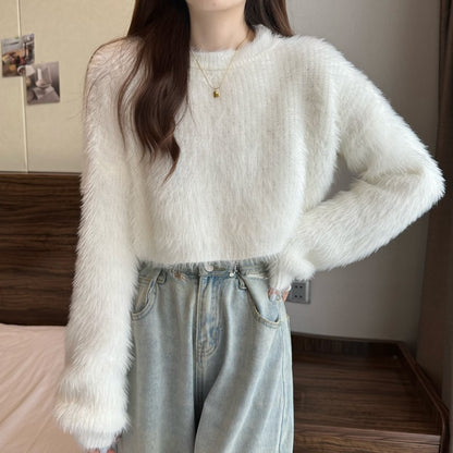 Loose Mink-like Wool Knitted Top For Women