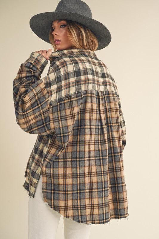 Aemi + Co Frayed Hem Plaid Button Up Flannel Shirt - Leo’s Look Your Best