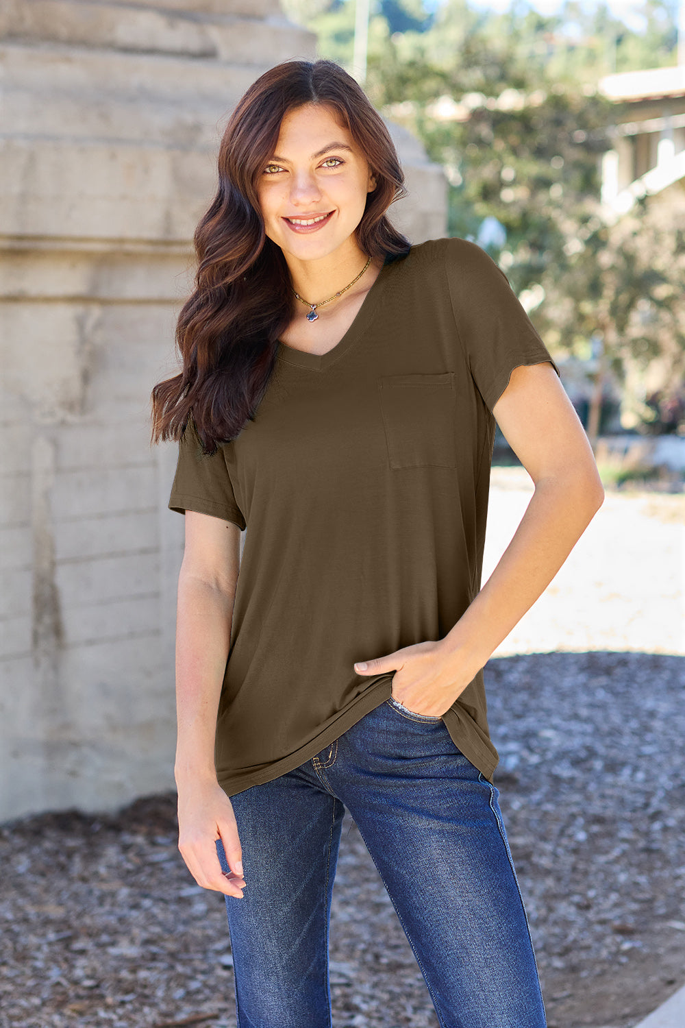 Basic Bae Full Size V-Neck Short Sleeve T-Shirt - Leo’s Look Your Best 