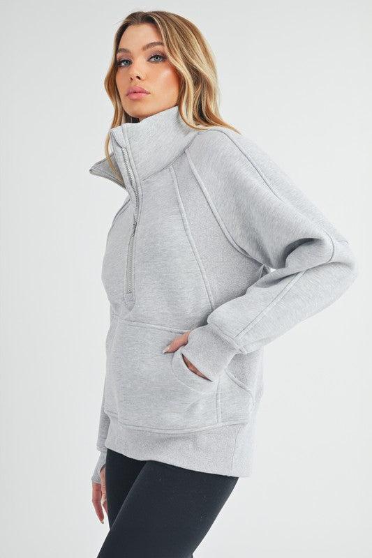 Aemi + Co Half Zip Raglan Sleeve Sweatshirt with Kangaroo Pocket - Leo’s Look Your Best