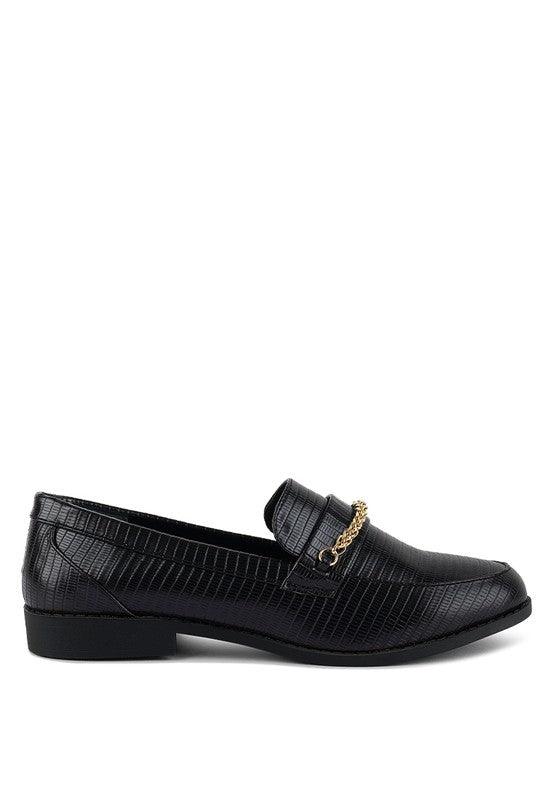 Vouse Low Block Loafers Adorned With Golden Chain - Leo’s Look Your Best