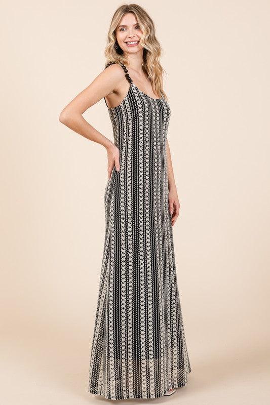 GeeGee Plus Size Striped Scoop Neck Beaded Strap Maxi Cami Dress - Leo’s Look Your Best