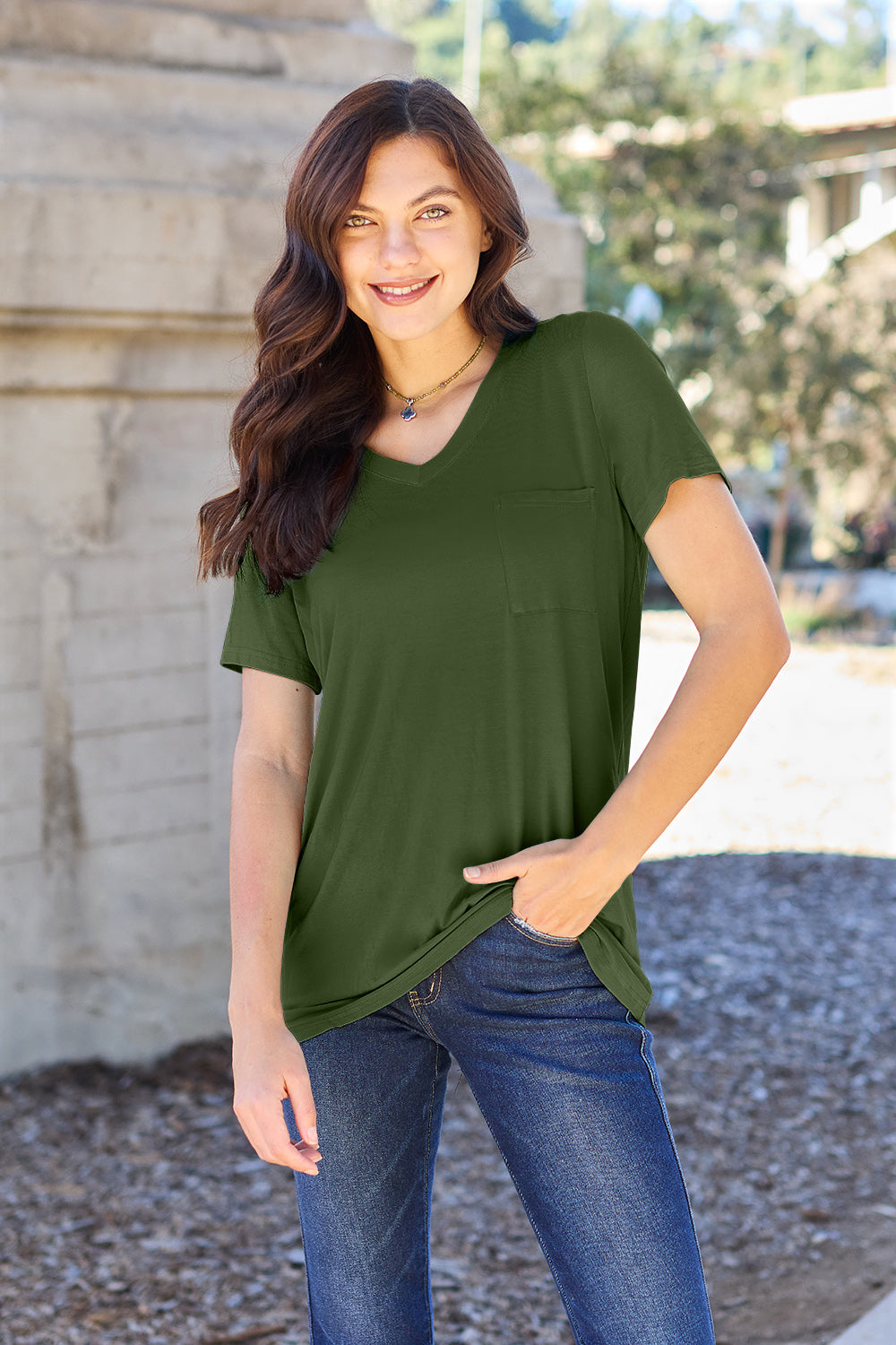 Basic Bae Full Size V-Neck Short Sleeve T-Shirt - Leo’s Look Your Best 