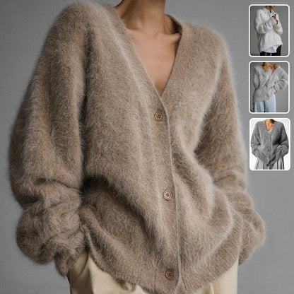 Loose V-neck Button Cardigan Fall Winter Fashion Single Breasted Knitted Sweater Top Women's Clothing - Leo’s Look Your Best 